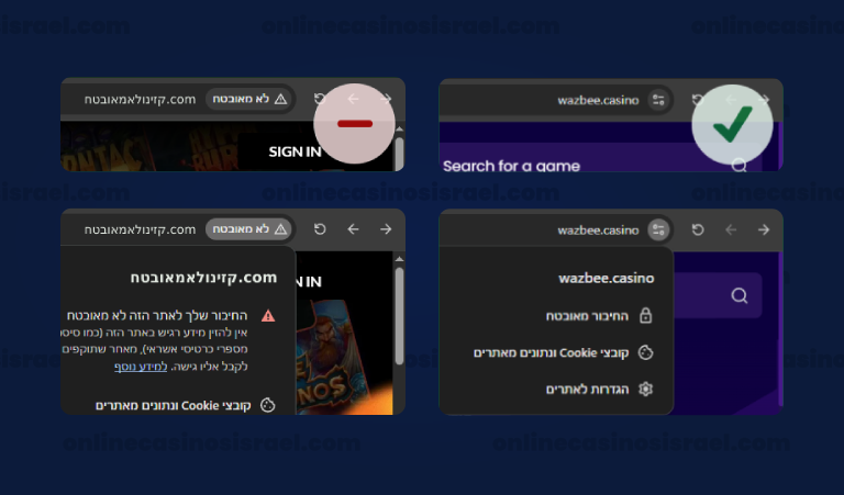 דוגמאות לאתר עם וללא הצפנת SSL